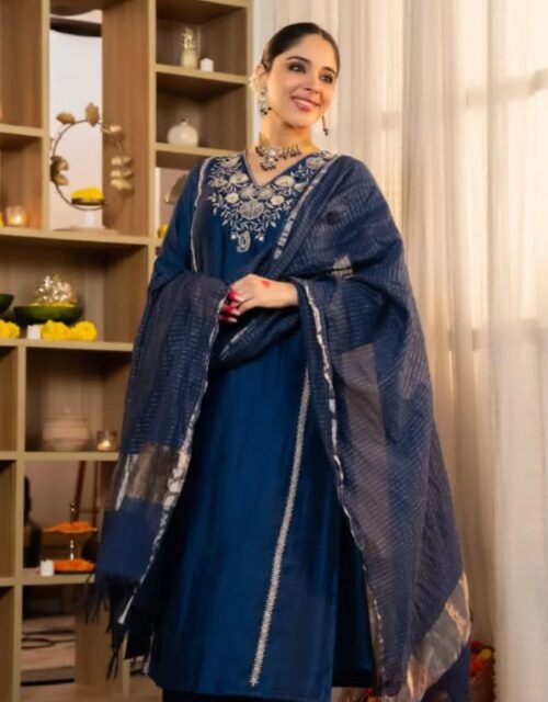 Satori Silk Kurta - Navy Blue