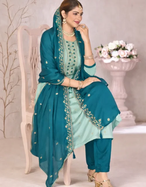 Fancy Salwar Suit in Teal and Seafoam