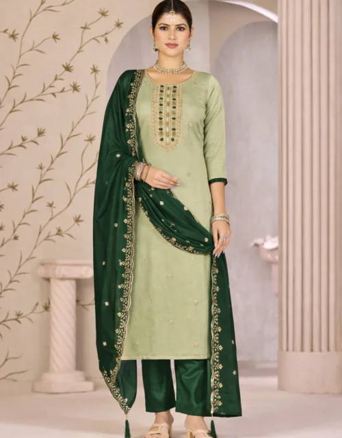 Fancy Salwar Suit in Green and Bottle Green