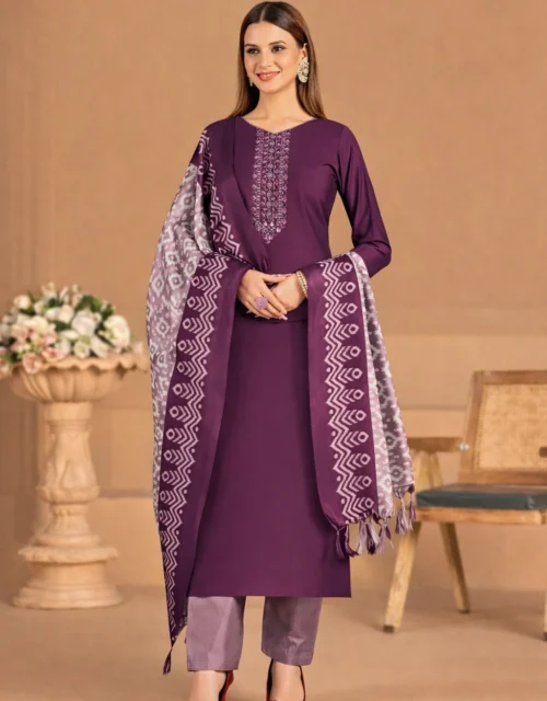 Roman Silk Salwar Suit with Bhagalpuri Dupatta - Deep Purple and Lavender