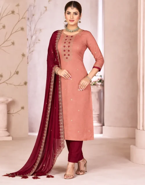 Fancy Salwar Suit in Peach and Burgundy