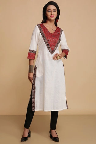 Authentic Bengal Khadi Handloom Kurti in White with Modal Silk