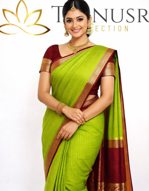 Premium Viscose Silk Saree Bentex Border- Green