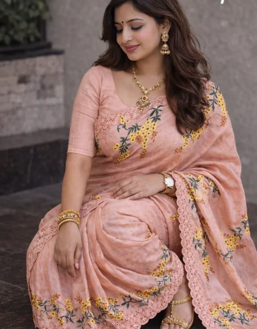 Embroidery Tusser Cotton - Peach