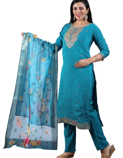 3 piece Kurti Set for Women - Elegant in Teal