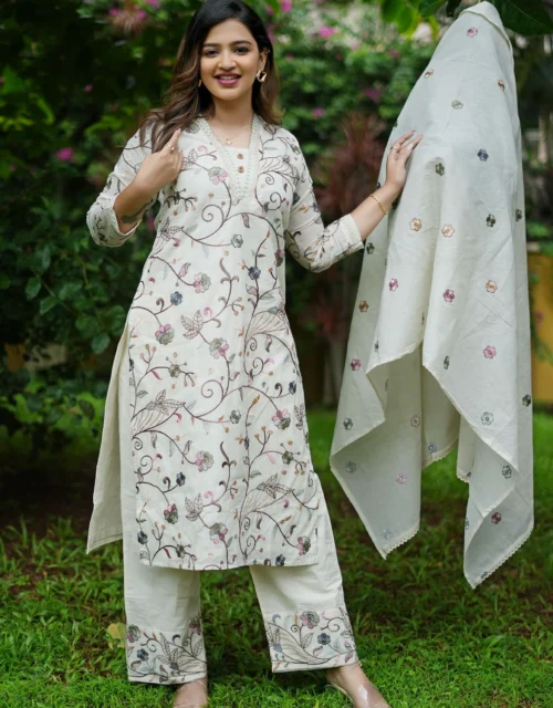 Women's Mal Cotton Printed Anarkali Kurta with Palazzo Pants and Dupatta - Peach