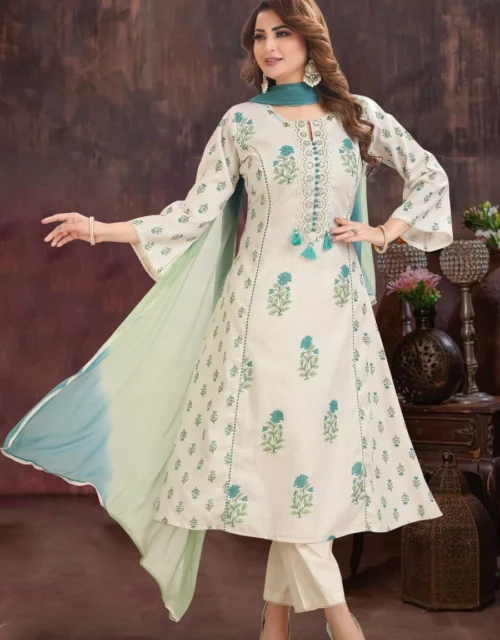 Khadi Cotton 3 Pieces Kurti Set - Half & Half