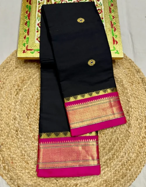 Classic Black Soft Silk Paithani Saree with Pink Contrast Border