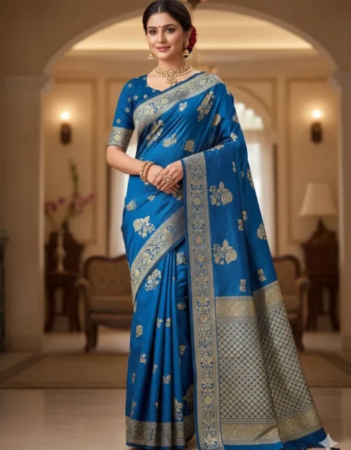 Royal Peacock Blue Banarasi-Inspired Zari Weave Saree