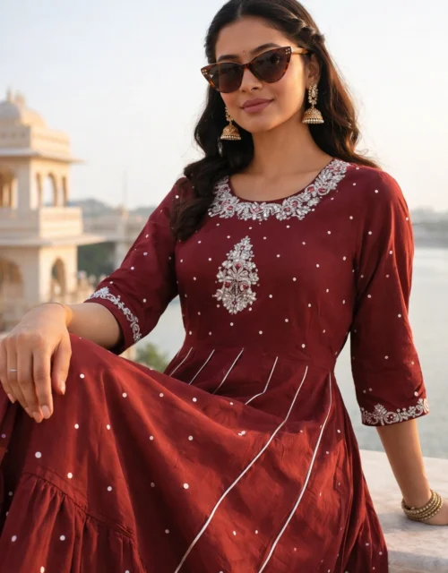 Elegant Maroon Embroidered Anarkali Gown