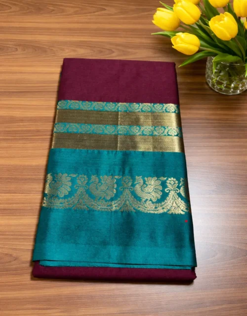 Deep Teal Green & Wine Soft Silk Paithani Saree with Gold Zari Accents