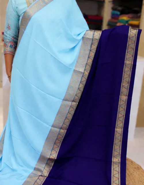 Semi Mysore Crepe Silk Half & Half Saree – Sky Blue & Royal Navy