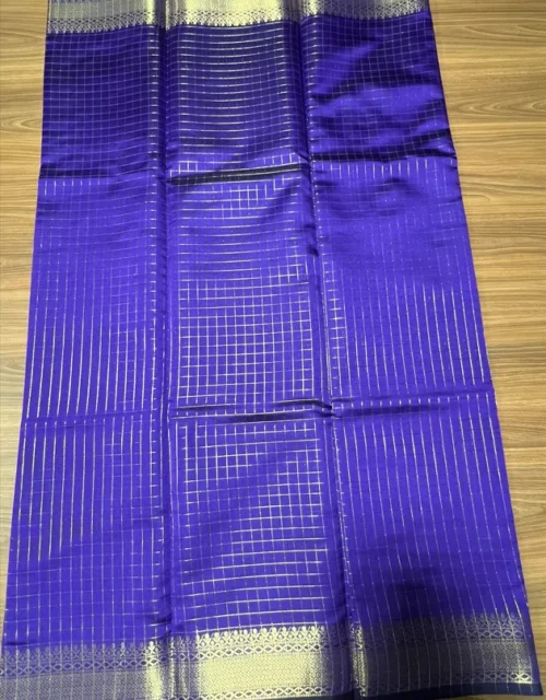 Royal Blue Silk Saree with Gold Zari Checkered Weave Border