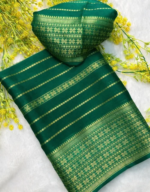Premium Creap Silk Saree - Bottle Green