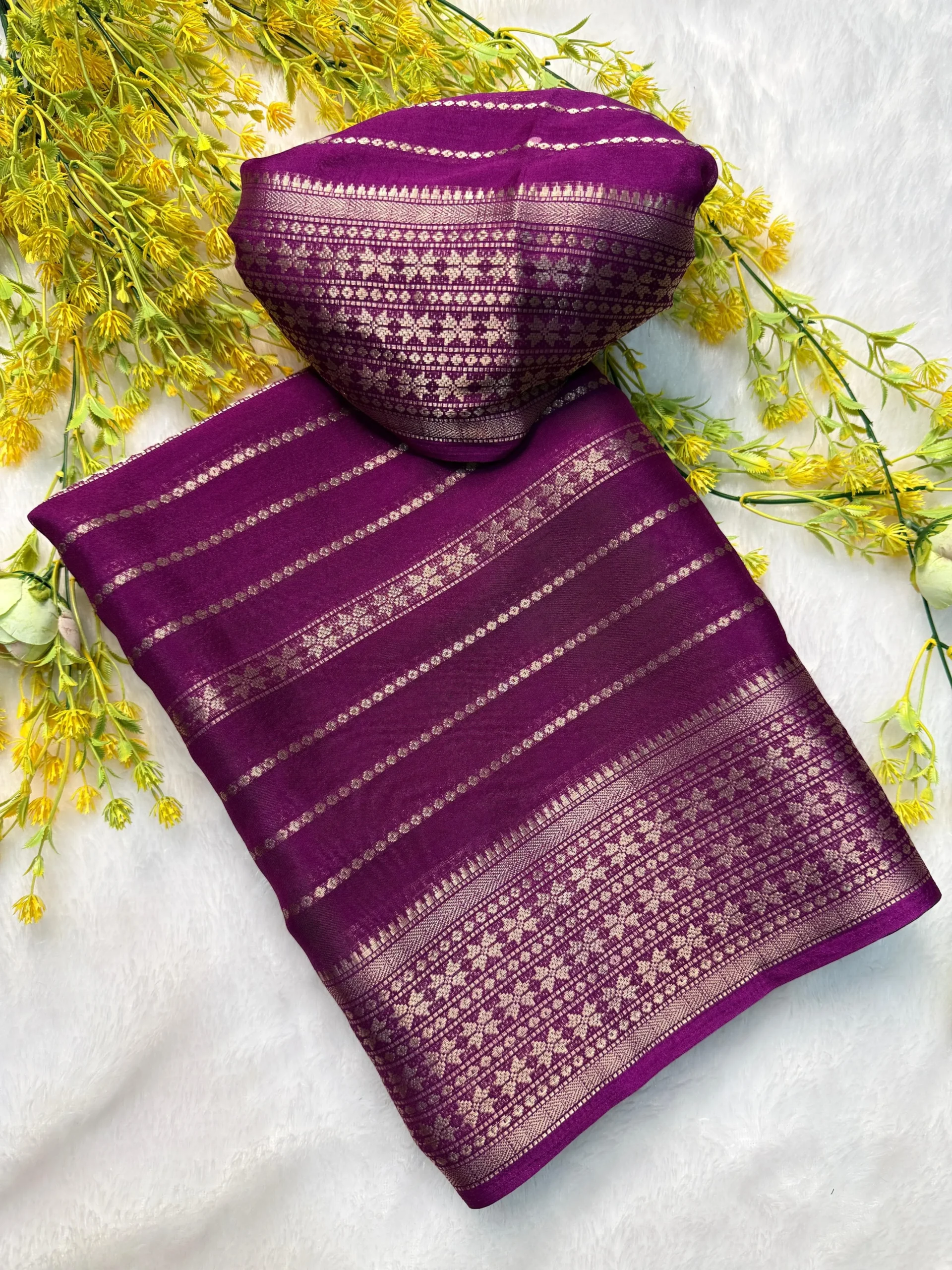 Premium Creap Silk Saree - Deep Purple