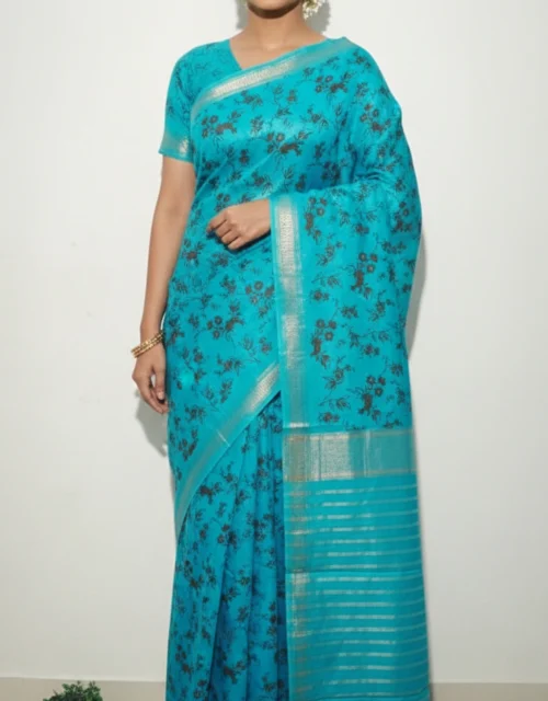 Kota Staple Semi Silk Saree - Turquoise Blue