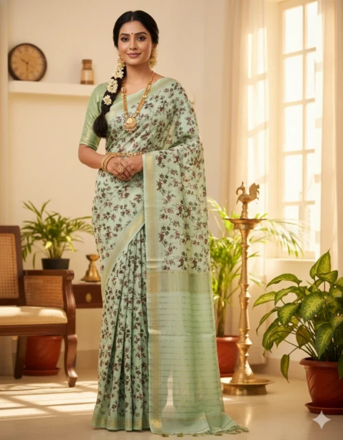 Kota Staple Semi Silk Saree - Pistachio Green