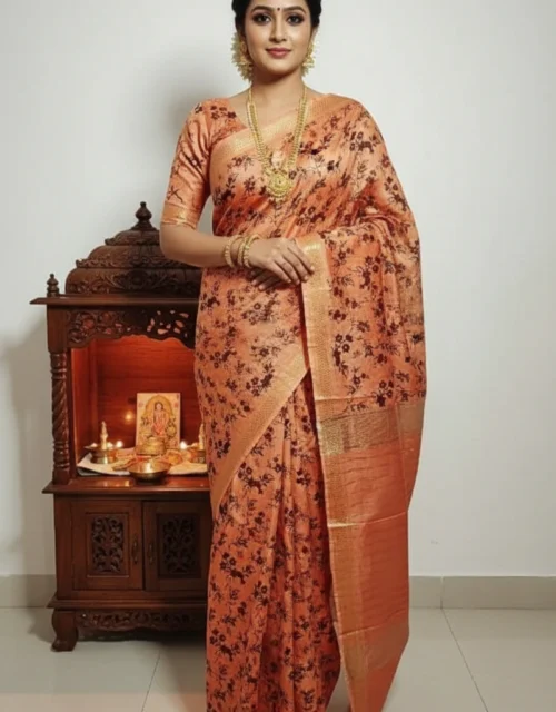 Kota Staple Semi Silk Saree - Peach