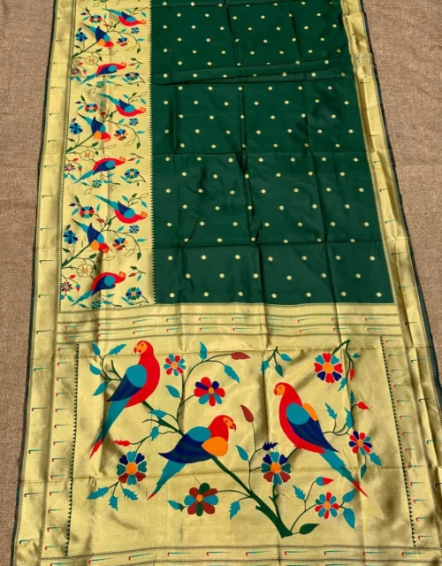 Soft Silk Peacock Paithani Saree - Bottle Green