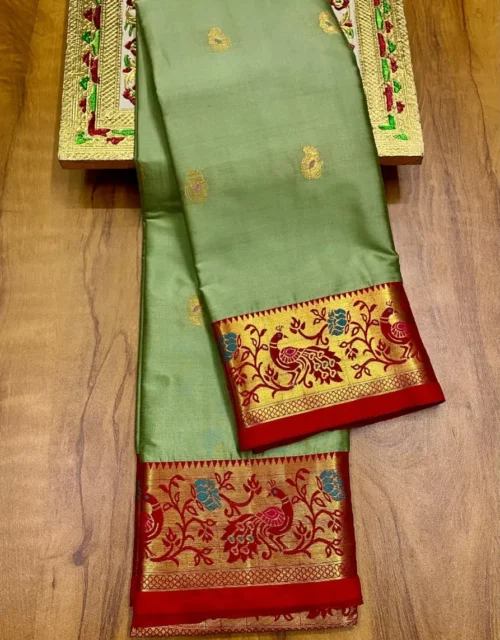 Muskan Brocade Soft Silk Paithani Saree - Pistachio Green