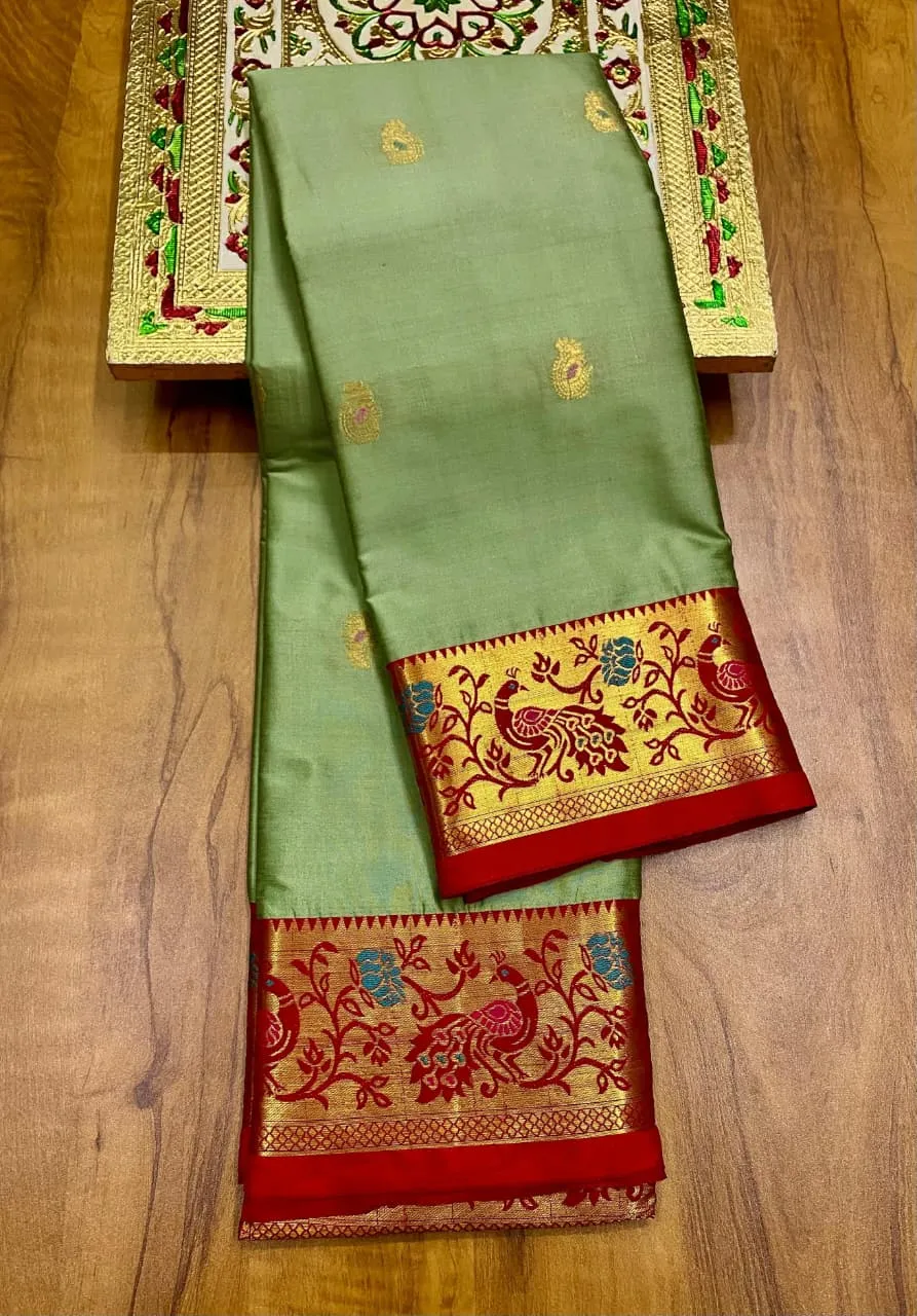 Muskan Brocade Soft Silk Paithani Saree - Pistachio Green