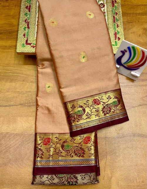 Muskan Brocade Soft Silk Paithani Saree - Peach