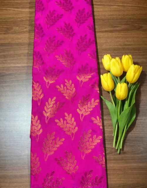 Magenta Semi Silk Saree with Golden Leaf Motifs with Blouse