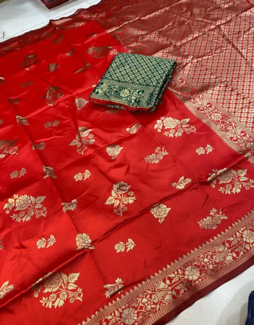 Classic Crimson Red Banarasi-Inspired Zari Woven Saree