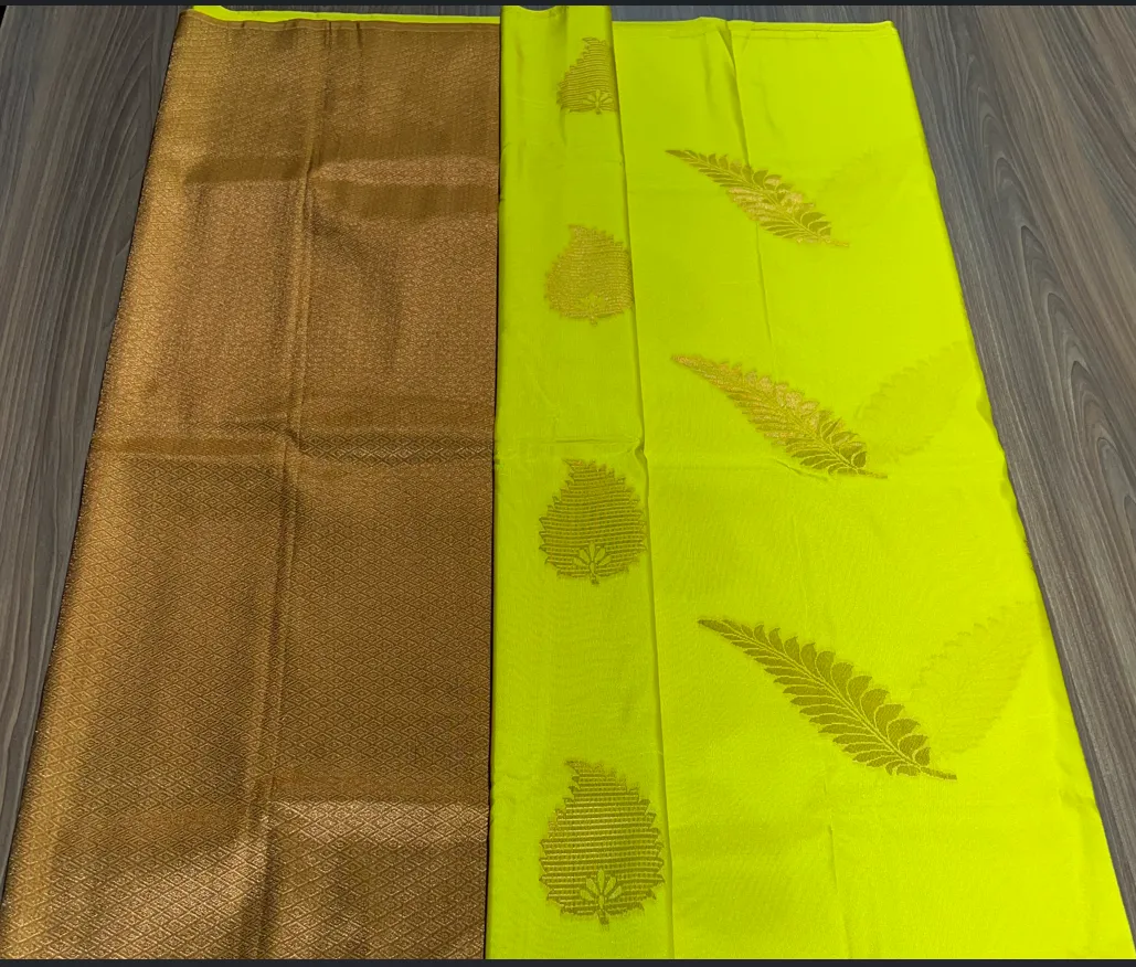 Lime Yellow Semi Silk Saree with Rich Gold Zari Pallu & Blouse - Image 3