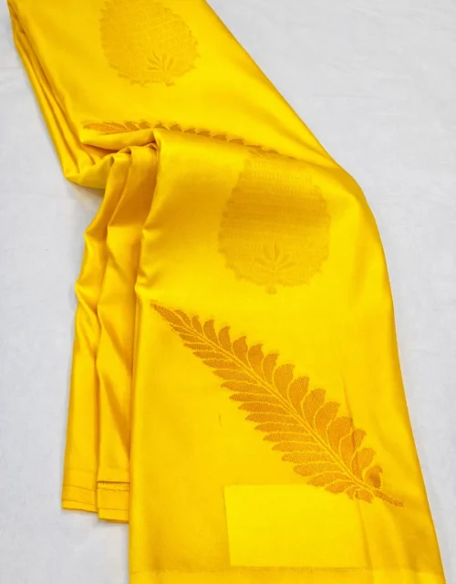 Lime Yellow Semi Silk Saree with Rich Gold Zari Pallu & Blouse