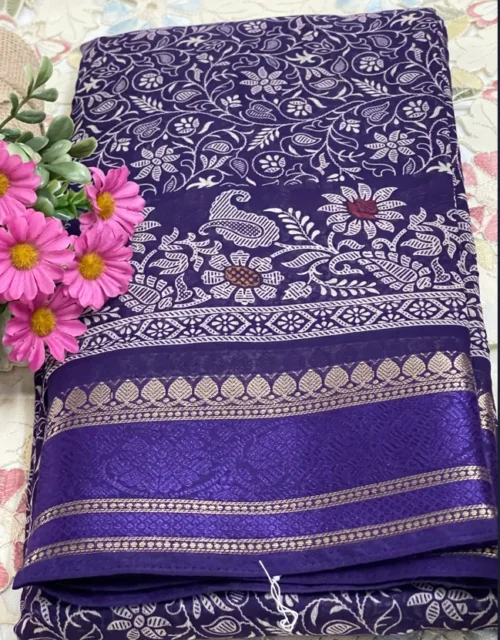 Fancy Marshmallow Georgette Saree - Deep royal purple