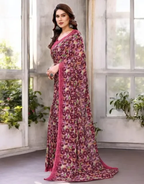 Magenta Printed Georgette Saree