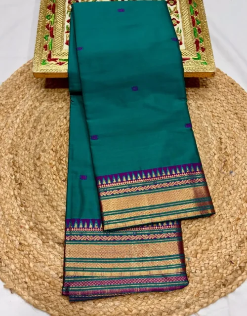 Teal Green Soft Silk Paithani Saree with Purple Butta