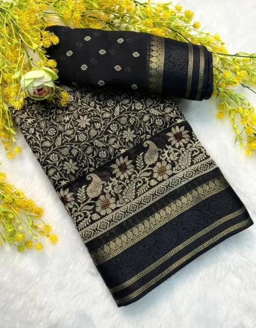 Fancy Marshmallow Georgette Saree - Black