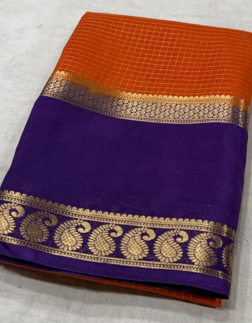 Orange Premium Viscose Silk Saree with Royal Purple Contrast Bentex Zari Border