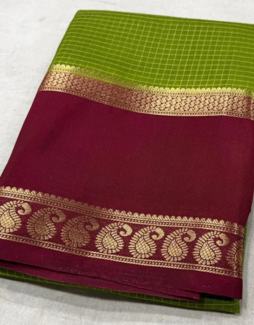 Apple Green Premium Viscose Silk Saree with Maroon Contrast Bentex Zari Border