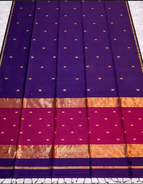 Handloom Maheshwari Cotton Silk Sarees - Deep Royal Blue with Pink Pallu