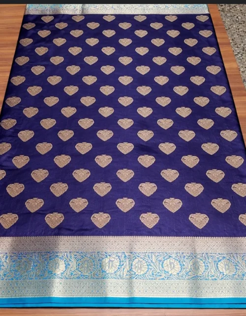 Semi Tussar Silk Sarees with Blouse - Navy Blue Saree