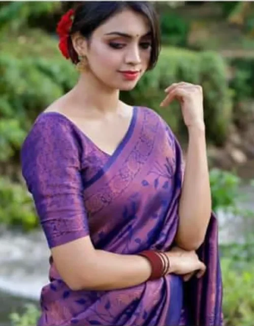 Designer Silk Saree with Antique Gold Floral Vine Weave