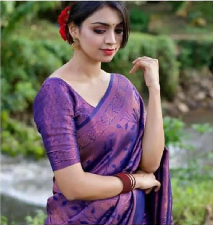 Designer Silk Saree with Antique Gold Floral Vine Weave