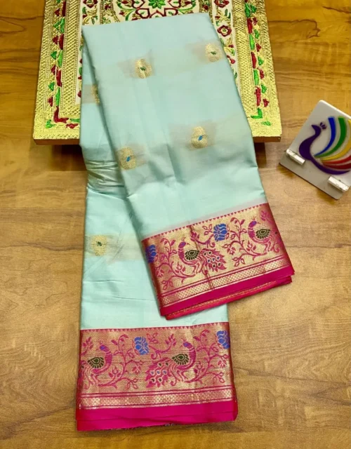 Muskan Brocade Soft Silk Paithani Saree - Light Aqua Blue