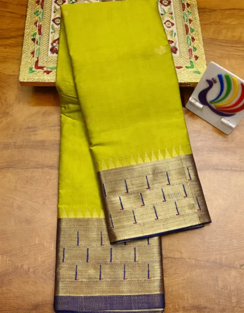 Lime Yellow Muniya Designer Paithani Saree with Zari Border