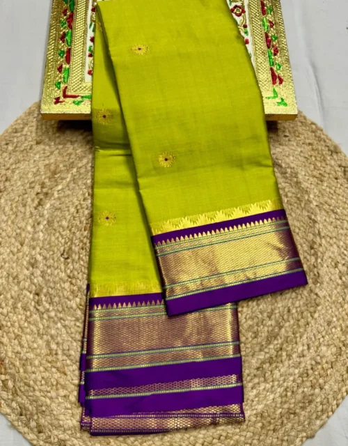 Soft Silk Kadiyal Paithani - Bright Lime Green