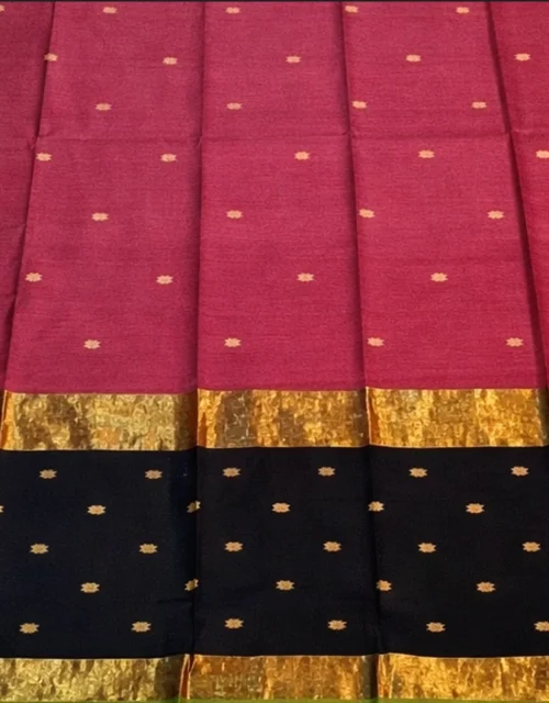 Handloom Maheshwari Cotton Silk Sarees - Rose Pink with Black Pallu