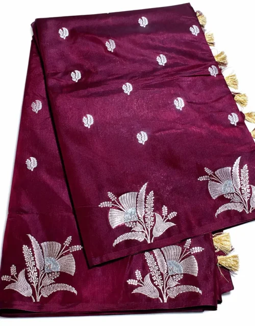 Wine Berry Summer Silk Saree with Elegant Floral Weave