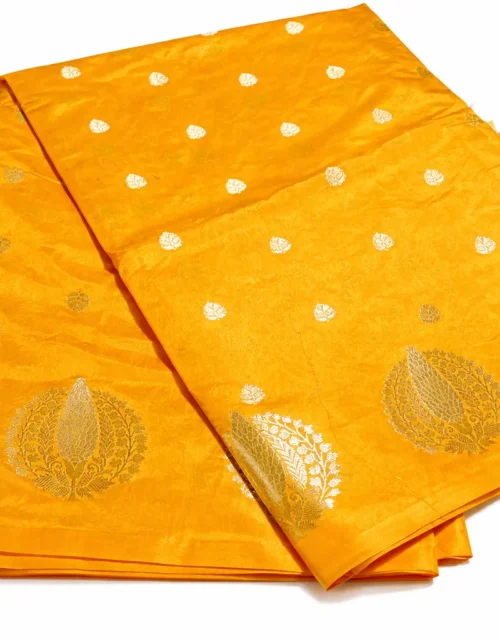 Sunlit Mustard Summer Silk Saree with Regal Zari Motifs