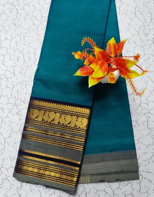Kanchi Cotton with Zari Border without Blouse - Blue and Grey Border
