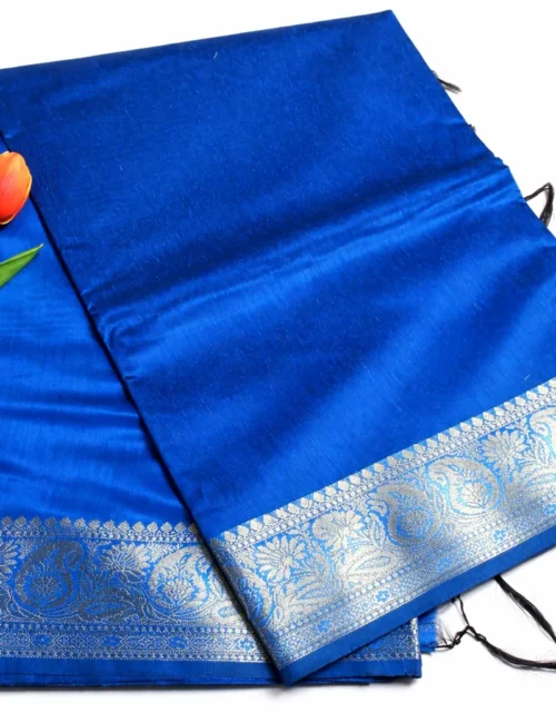 Royal Blue Chanderi Cotton Saree with Silver Zari Border