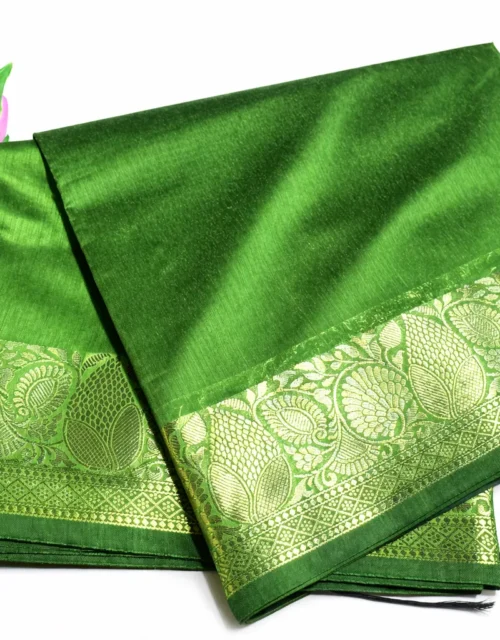 Emerald Green Chanderi Cotton Saree with Elegant Zari Border